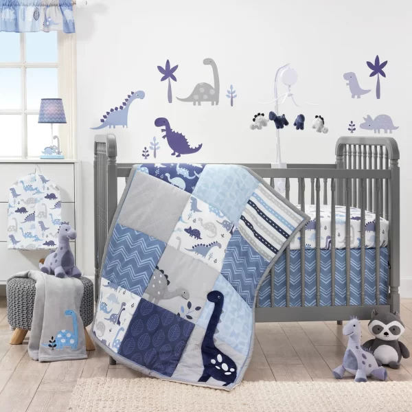 Juego de cuna Roar Blue, Gray, White Dinosaur 3 piezas